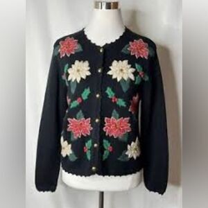 Bechamel Tis the season poinsettia cardigan sweater sz XL